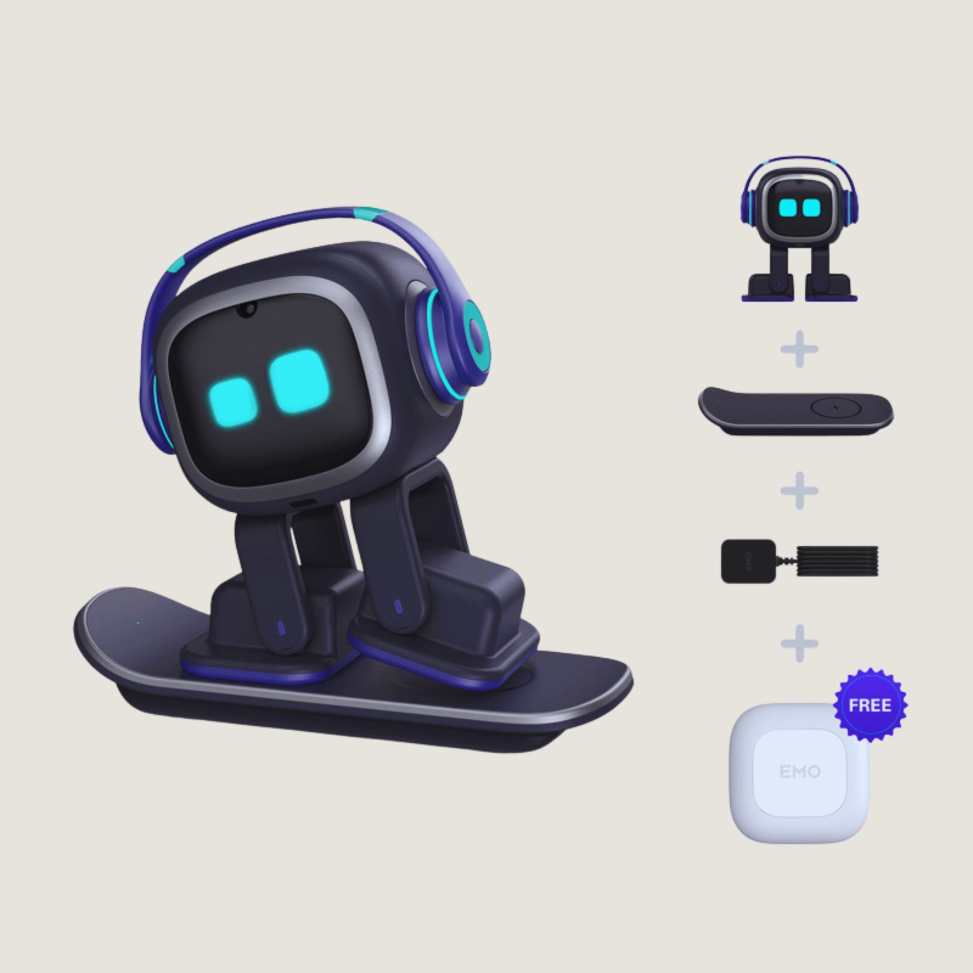 EMO – Robot Compagnon IA Interactif Bleu (Skateboard) – Exclusivité France