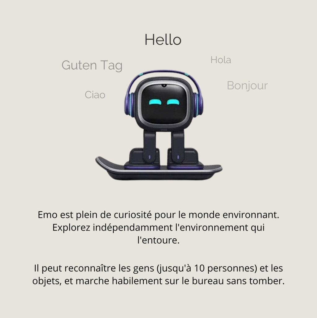 EMO – Robot Compagnon IA Interactif Bleu (Skateboard) – Exclusivité France